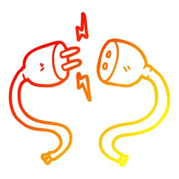Warm gradient line drawing cartoon plug and socket Illustrazione stock