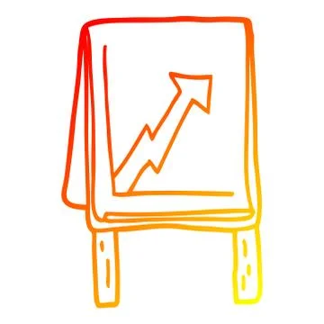 Warm gradient line drawing cartoon business chart with arrow Stock Illustration