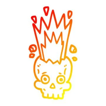 Warm gradient line drawing cartoon exploding skull Illustrazione stock