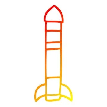 Warm gradient line drawing cartoon tall rocket Stock Illustration