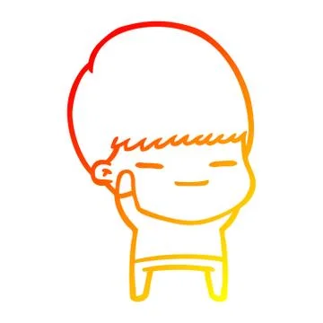 Warm gradient line drawing cartoon smug boy Stock Illustration