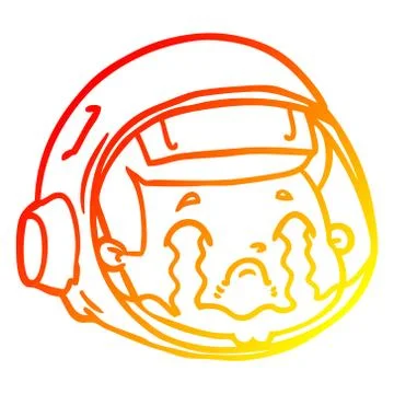 Warm gradient line drawing cartoon astronaut face crying Illustrazione stock