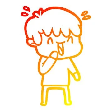 Warm gradient line drawing cartoon laughing boy Stock Illustration
