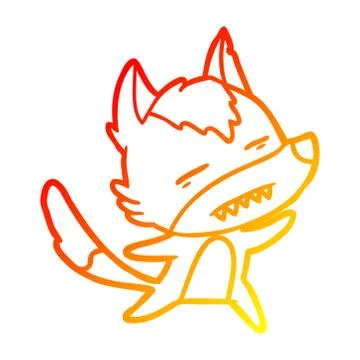 Warm gradient line drawing cartoon wolf showing teeth whilst dancing Stock Illustration