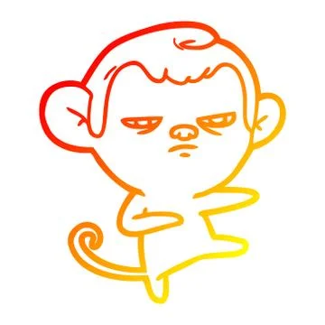 Warm gradient line drawing cartoon annoyed monkey Stock Illustration