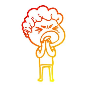 Warm gradient line drawing cartoon furious man Stock Illustration