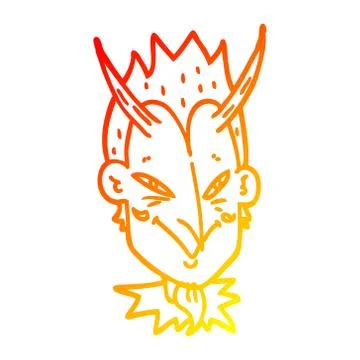 Warm gradient line drawing cartoon devil face Stock Illustration
