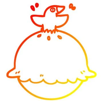 Warm gradient line drawing cartoon blackbird in a pie Stock Illustration