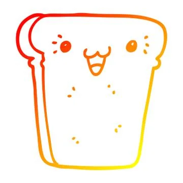 Warm gradient line drawing cartoon slice of bread Stock Illustration