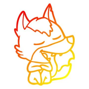 Warm gradient line drawing cartoon wolf sitting laughing イラスト素材
