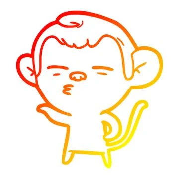 Warm gradient line drawing cartoon suspicious monkey Stock Illustration