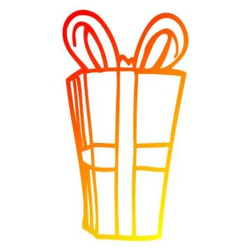Warm gradient line drawing cartoon wrapped present Ilustración de archivo
