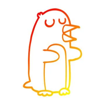 Warm gradient line drawing cartoon penguin Stock Illustration