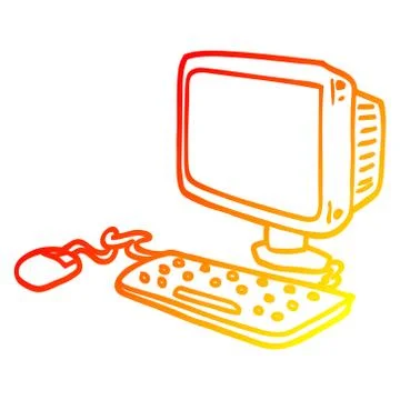Warm gradient line drawing cartoon office computer Stock Illustration