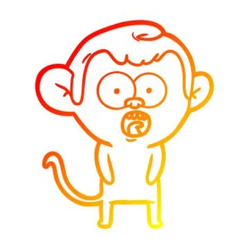 Warm gradient line drawing cartoon shocked monkey Stock Illustration