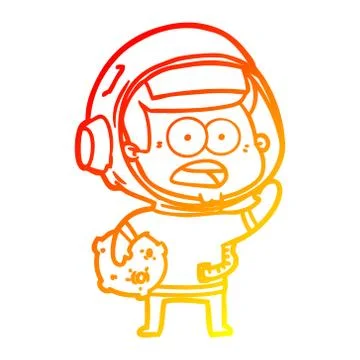 Warm gradient line drawing cartoon surprised astronaut holding moon rock Ilustração Stock