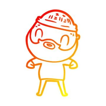 Warm gradient line drawing cartoon bearded man Stock Illustration