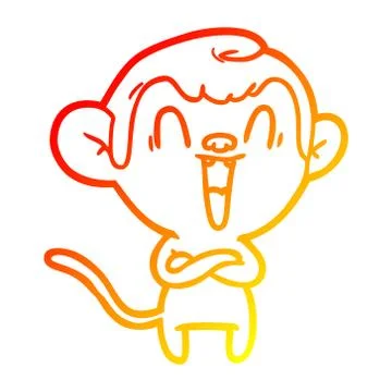 Warm gradient line drawing cartoon laughing monkey Stock Illustration