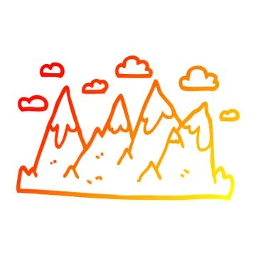 Warm gradient line drawing cartoon mountain range Stock Illustration