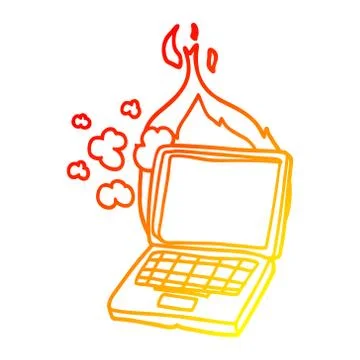 Warm gradient line drawing cartoon broken laptop computer イラスト素材