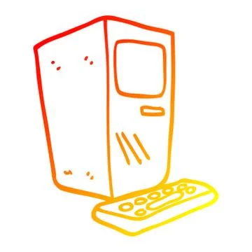 Warm gradient line drawing cartoon office computer Stock Illustration