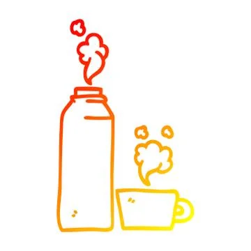 Warm gradient line drawing cartoon hot drinks flask Stock Illustration