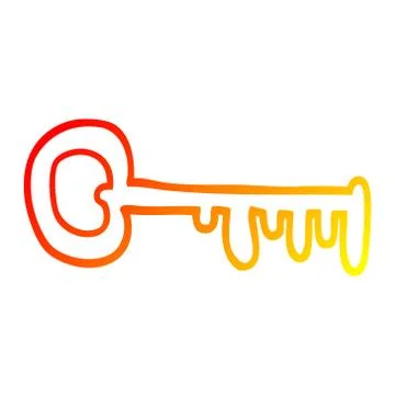 Warm gradient line drawing cartoon gold key Stock Illustration
