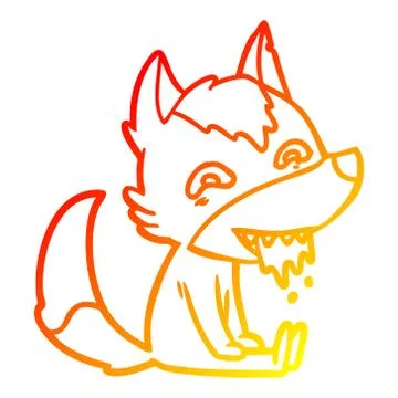 Warm gradient line drawing cartoon hungry wolf sitting waiting 스톡 일러스트