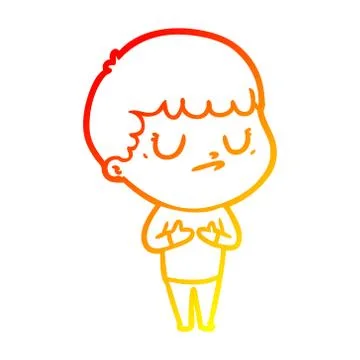 Warm gradient line drawing cartoon grumpy boy Stock Illustration