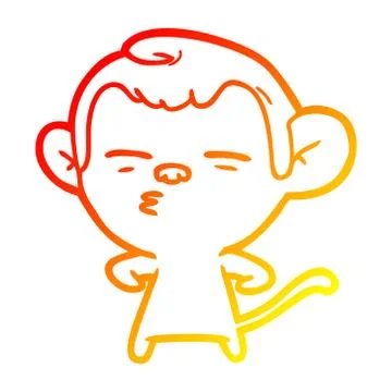 Warm gradient line drawing cartoon suspicious monkey Stock Illustration