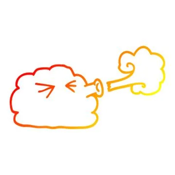 Warm gradient line drawing cartoon cloud blowing a gale Stock Illustration