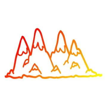 Warm gradient line drawing cartoon mountain range Stock Illustration