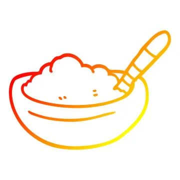 Warm gradient line drawing cartoon bowl of mashed potato Stock Illustration