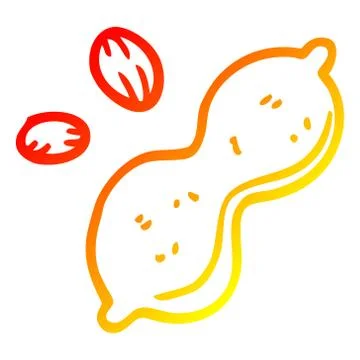Warm gradient line drawing cartoon peanut and shell Stock Illustration