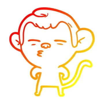 Warm gradient line drawing cartoon suspicious monkey Stock Illustration