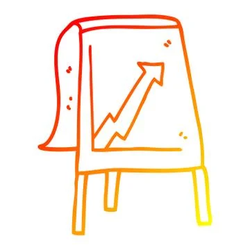 Warm gradient line drawing cartoon business chart with arrow Stock Illustration