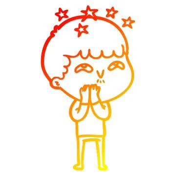 Warm gradient line drawing cartoon amazed boy Stock Illustration