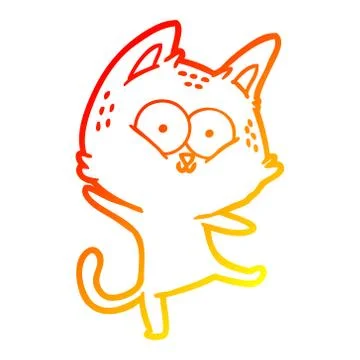 Warm gradient line drawing cartoon cat dancing Stock Illustration