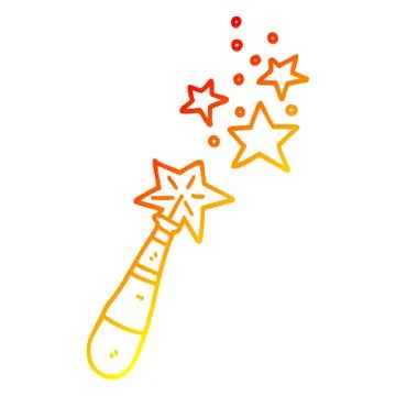 Warm gradient line drawing cartoon magic wand Ilustração Stock