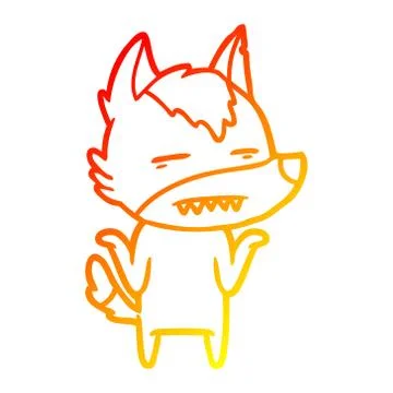 Warm gradient line drawing cartoon wolf showing teeth Stock Illustration