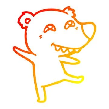 Warm gradient line drawing cartoon bear dancing Stock Illustration