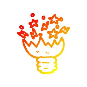 Warm gradient line drawing cartoon exploding light bulb Stock Illustration