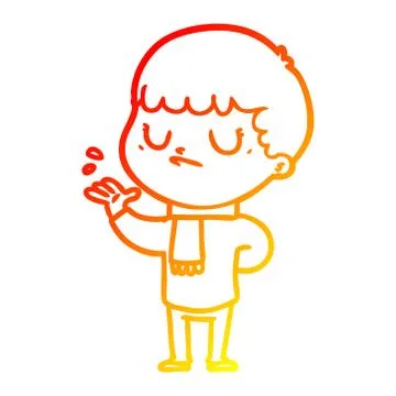 Warm gradient line drawing cartoon grumpy boy イラスト素材