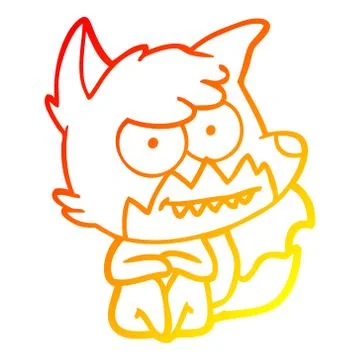 Warm gradient line drawing cartoon grinning fox sitting Illustrazione stock