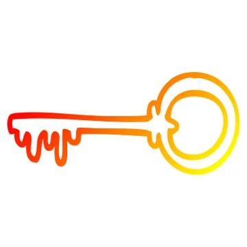 Warm gradient line drawing cartoon old key Stock Illustration