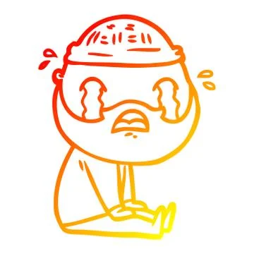 Warm gradient line drawing cartoon bearded man crying Stock Illustration