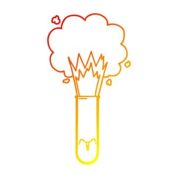 Warm gradient line drawing cartoon exploding chemicals in test tube Stock Illustration