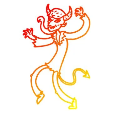Warm gradient line drawing cartoon dancing devil Stock Illustration