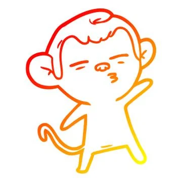 Warm gradient line drawing cartoon suspicious monkey Stock Illustration