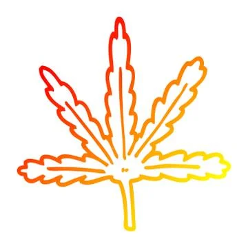 Warm gradient line drawing cartoon marijuana leaf Stock Illustration